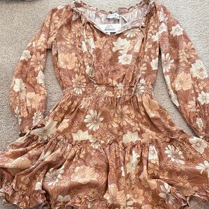 Petal & Pup Kealan Floral Dress in Brown and Cream US0